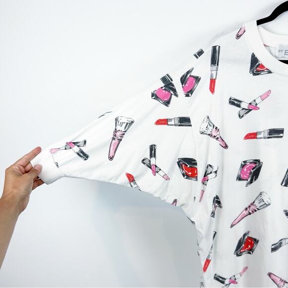 Vintage St. Eve 1970's Makeup / Lipstick Abstract Print Sleepshirt Size Large - Picture 2 of 5